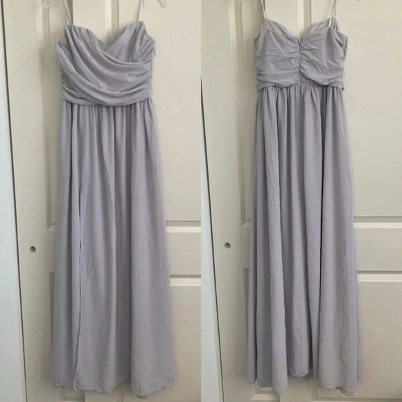 NWOT Lulu’s Moonlight Serenade Gray Strapless Maxi Dress with Slit Size Large - Picture 3 of 6
